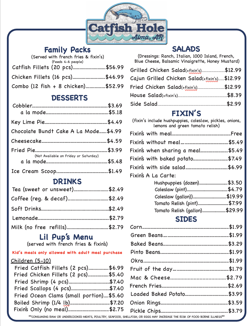 Alma Menu Catfish Hole